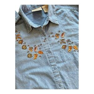 Vintage Northern Reflections Denim Button Down Long Sleeve Shirt Fall Leaves